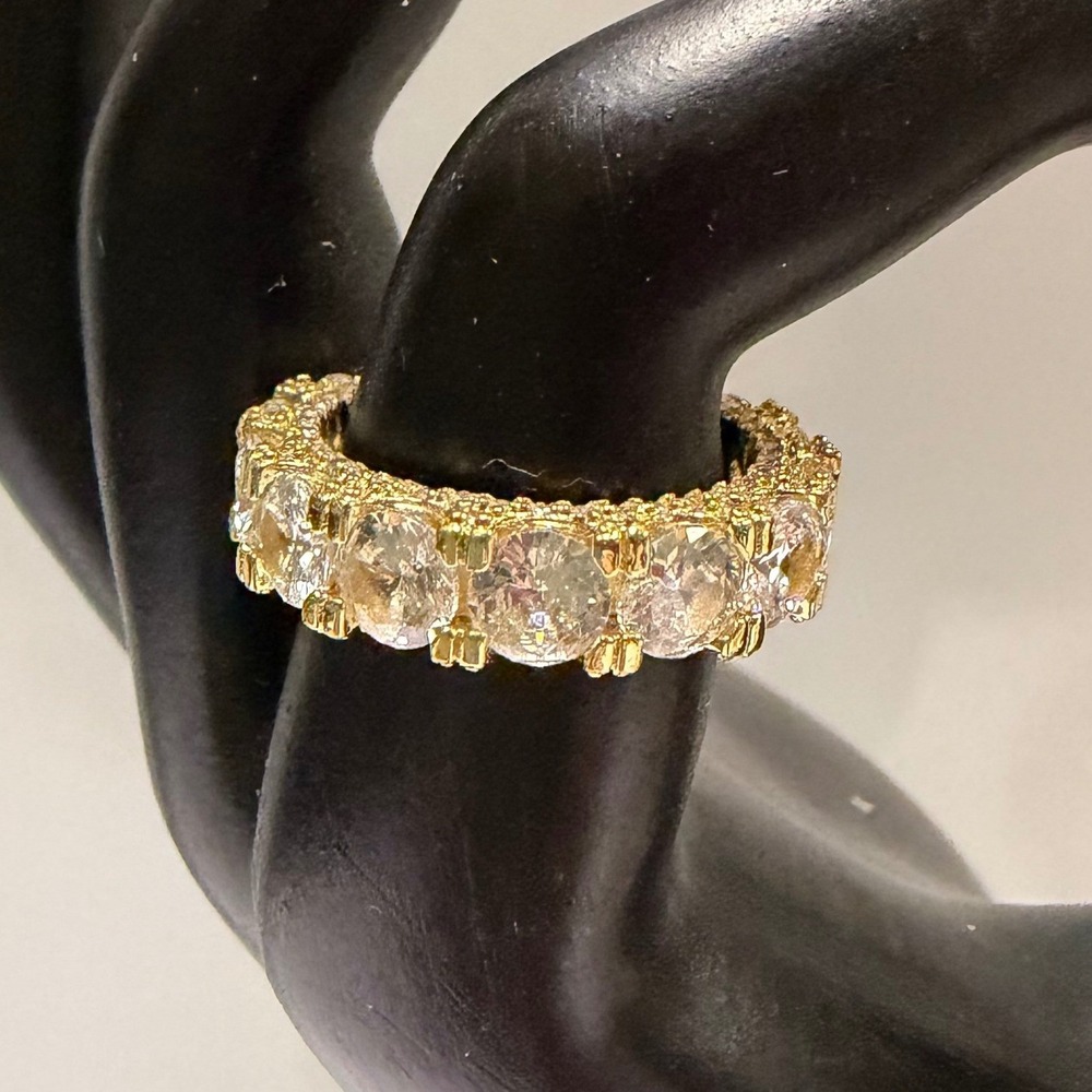 Gold Tone Cubic Zirconia Eternity‎ Ring Full Band Sparkle Statement Ring Sz 7